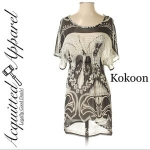 Kokoon Sheer Top Long Length Black White